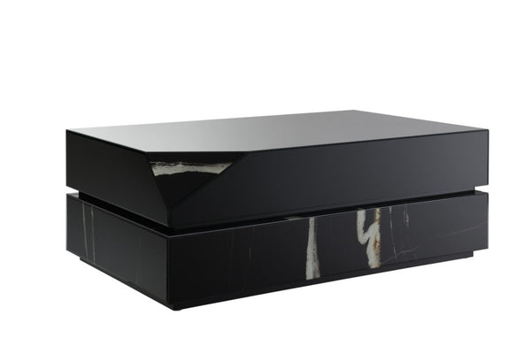 HomeRoots 48" Oak Wood Square Floor Shelf Coffee Table - Modern Geometric Design for Stylish Living Spaces 719246