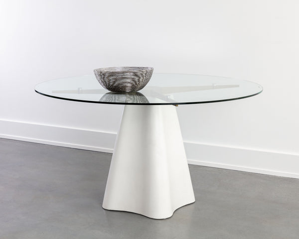 Sunpan Moda Modern 55" Dining Table with Clear Tempered Glass Top and Antique Brass Base for Stylish Dining White