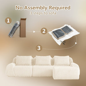 English Elm 114" Modular L-shaped Sectional Flannelette Sofa with Ottoman for Spacious Living Rooms Cream W714S01519