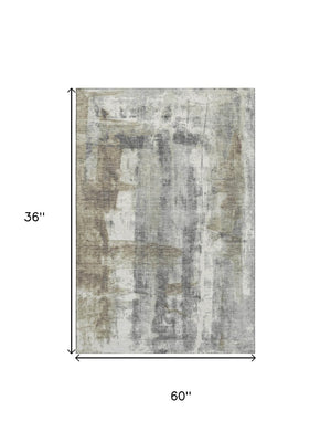 HomeRoots 5' X 8' Soft Abstract Washable Area Rug in Beige, Gray & Ivory - UV Protected, Durable Design! 719270