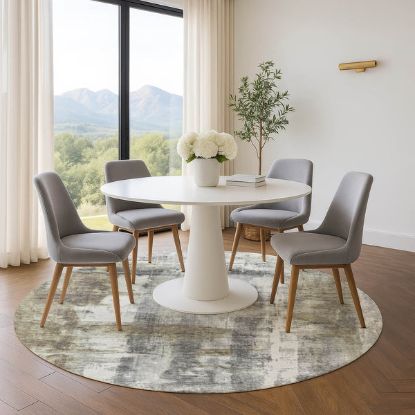 HomeRoots 8' X 10' Abstract Washable Area Rug in Beige, Gray & Ivory - Durable, UV Protected & Stain Resistant 719272