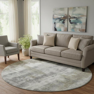 HomeRoots 8' X 10' Abstract Washable Area Rug in Beige, Gray & Ivory - Durable, UV Protected & Stain Resistant 719272