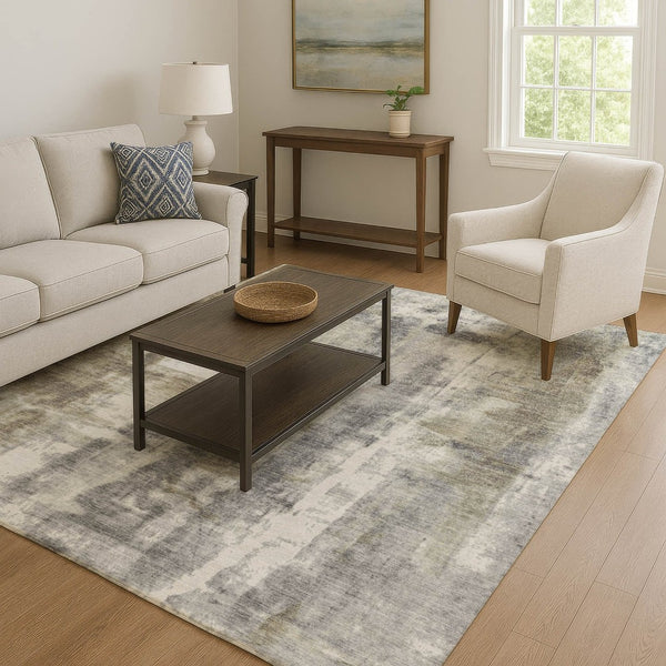 HomeRoots 9' X 12' Abstract Washable Area Rug in Beige Gray Ivory - Stylish, Durable, UV & Stain Resistant! 719273