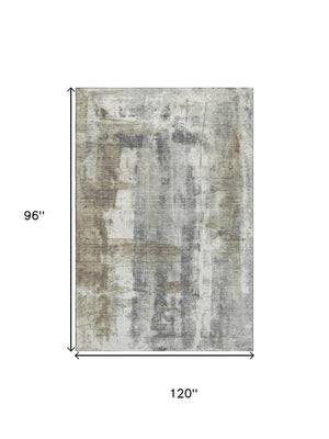 HomeRoots 9' X 12' Abstract Washable Area Rug in Beige Gray Ivory - Stylish, Durable, UV & Stain Resistant! 719273