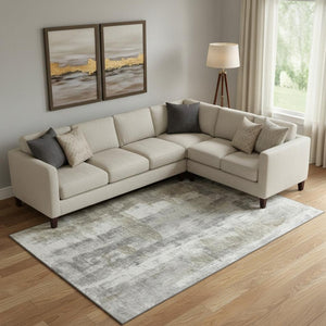 HomeRoots 10' X 14' Abstract Washable Area Rug in Beige, Gray & Ivory - UV Protected, Stain Resistant & Stylish 719274