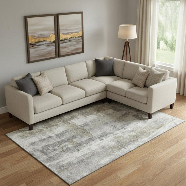 HomeRoots 10' X 14' Abstract Washable Area Rug in Beige, Gray & Ivory - UV Protected, Stain Resistant & Stylish 719274