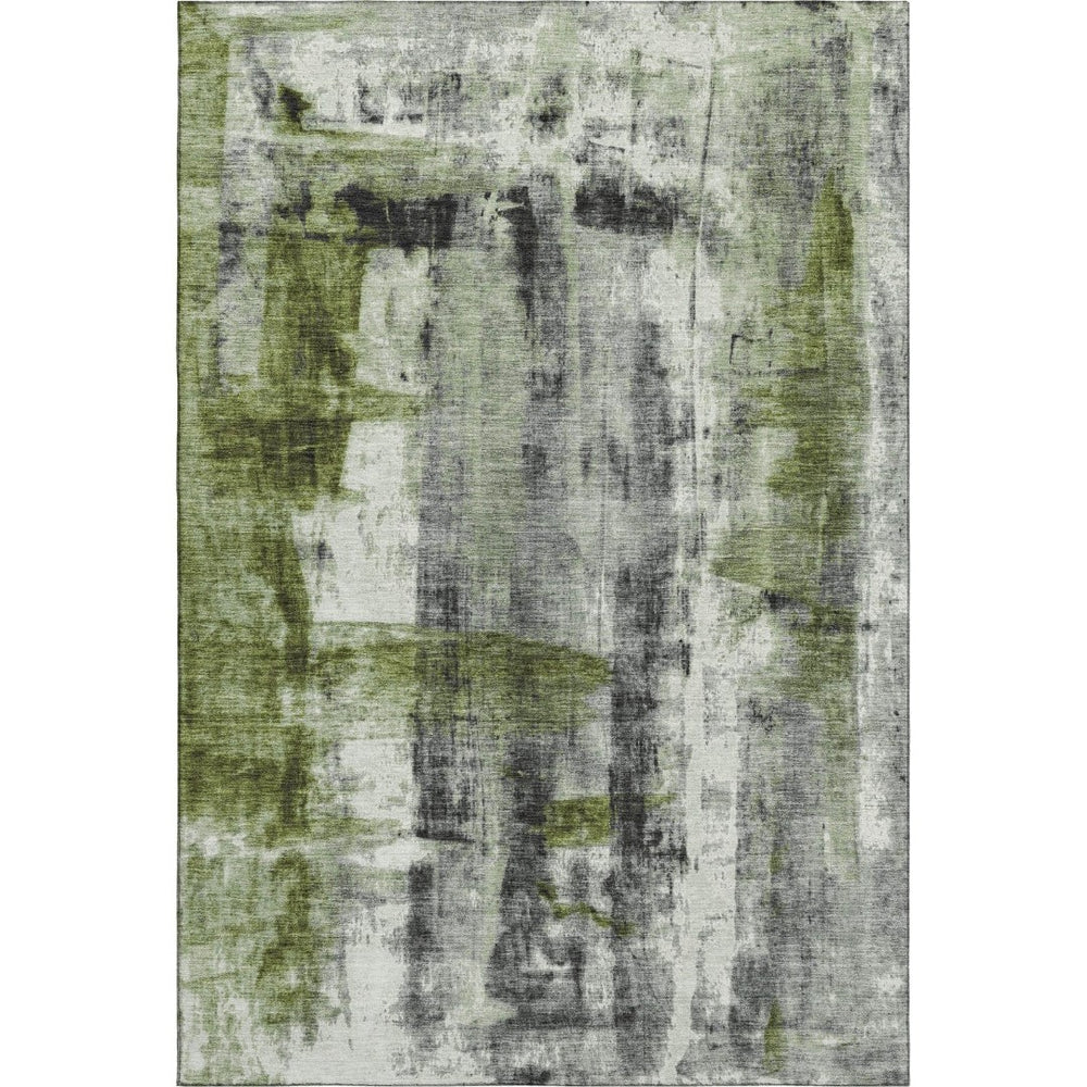 HomeRoots 5' X 8' Olive Green Charcoal Ivory Abstract Rug - Washable, UV Protected, Kid & Pet Friendly Design 719276