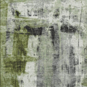 HomeRoots 5' X 8' Olive Green Charcoal Ivory Abstract Rug - Washable, UV Protected, Kid & Pet Friendly Design 719276