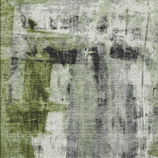 HomeRoots 5' X 8' Olive Green Charcoal Ivory Abstract Rug - Washable, UV Protected, Kid & Pet Friendly Design 719276