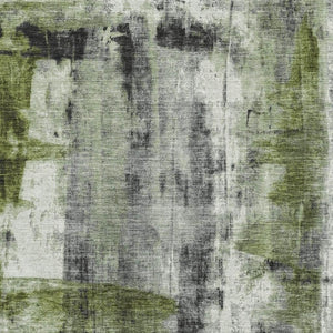 HomeRoots 8' Washable Olive Green, Charcoal & Ivory Abstract Round Rug with UV Protection for High-Traffic Areas 719277