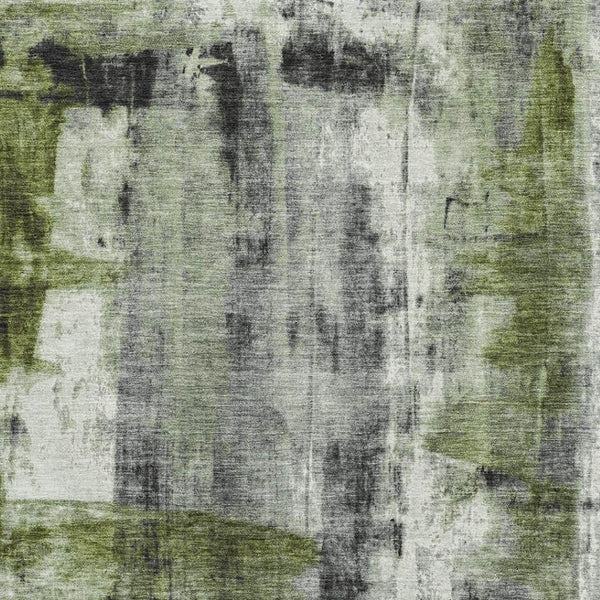 HomeRoots 8' Washable Olive Green, Charcoal & Ivory Abstract Round Rug with UV Protection for High-Traffic Areas 719277