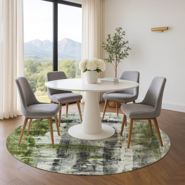 HomeRoots 8' X 10' Olive Green Charcoal Ivory Washable Area Rug - UV Protected, Stain Resistant, Stylish Design 719278
