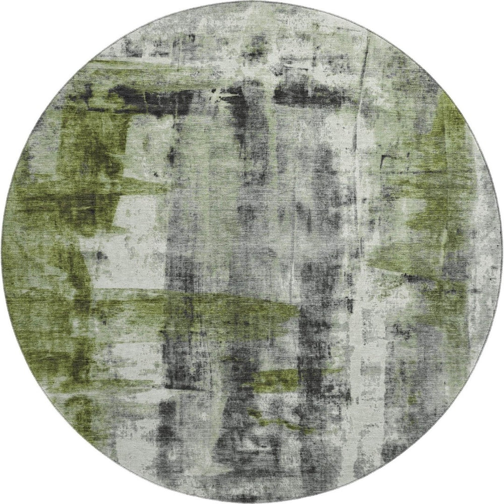 HomeRoots 8' X 10' Olive Green Charcoal Ivory Washable Area Rug - UV Protected, Stain Resistant, Stylish Design 719278