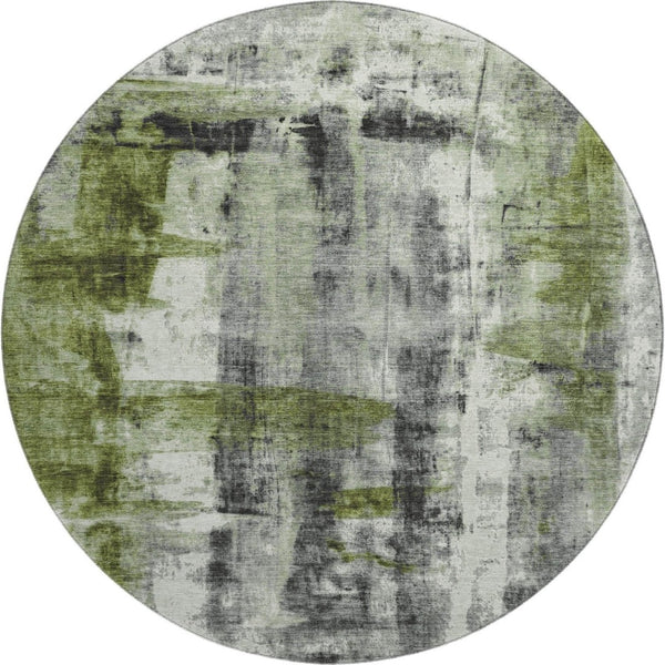 HomeRoots 8' X 10' Olive Green Charcoal Ivory Washable Area Rug - UV Protected, Stain Resistant, Stylish Design 719278