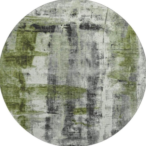 HomeRoots 8' X 10' Olive Green Charcoal Ivory Washable Area Rug - UV Protected, Stain Resistant, Stylish Design 719278