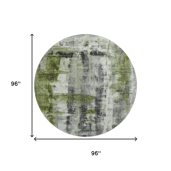 HomeRoots 8' X 10' Olive Green Charcoal Ivory Washable Area Rug - UV Protected, Stain Resistant, Stylish Design 719278