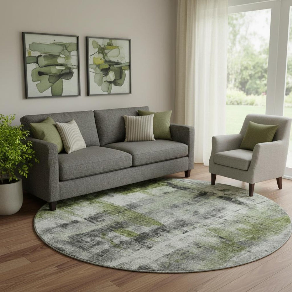 HomeRoots 8' X 10' Olive Green Charcoal Ivory Washable Area Rug - UV Protected, Stain Resistant, Stylish Design 719278