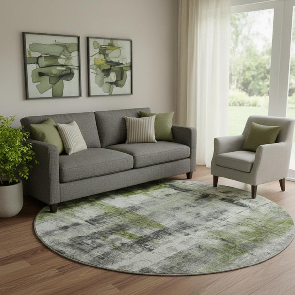 HomeRoots 8' X 10' Olive Green Charcoal Ivory Washable Area Rug - UV Protected, Stain Resistant, Stylish Design 719278