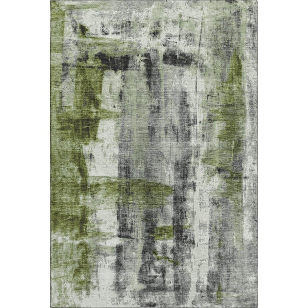 HomeRoots 9' X 12' Abstract Washable Area Rug in Olive Green, Charcoal & Ivory – UV-Protected & Easy Care 719279