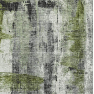 HomeRoots 9' X 12' Abstract Washable Area Rug in Olive Green, Charcoal & Ivory – UV-Protected & Easy Care 719279