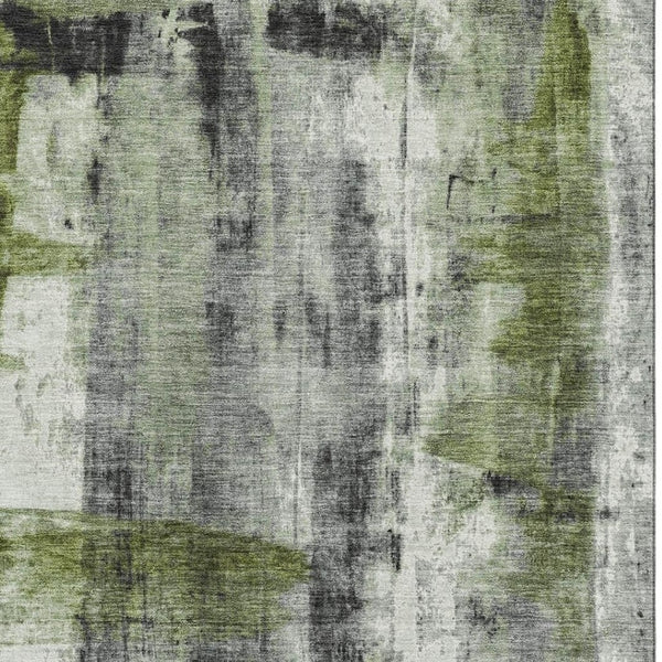 HomeRoots 9' X 12' Abstract Washable Area Rug in Olive Green, Charcoal & Ivory – UV-Protected & Easy Care 719279