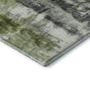 HomeRoots 9' X 12' Abstract Washable Area Rug in Olive Green, Charcoal & Ivory – UV-Protected & Easy Care 719279