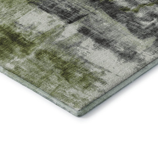 HomeRoots 9' X 12' Abstract Washable Area Rug in Olive Green, Charcoal & Ivory – UV-Protected & Easy Care 719279