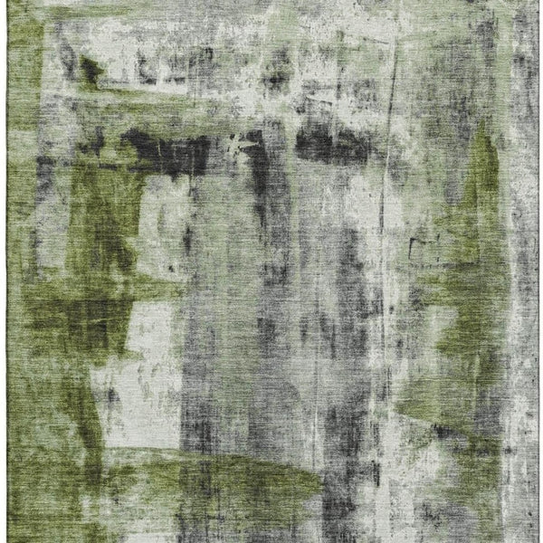 HomeRoots 9' X 12' Abstract Washable Area Rug in Olive Green, Charcoal & Ivory – UV-Protected & Easy Care 719279