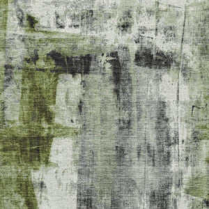 HomeRoots 10' X 14' Olive Green Charcoal Ivory Abstract Rug - Washable, UV Protected, Stain Resistant Design 719280