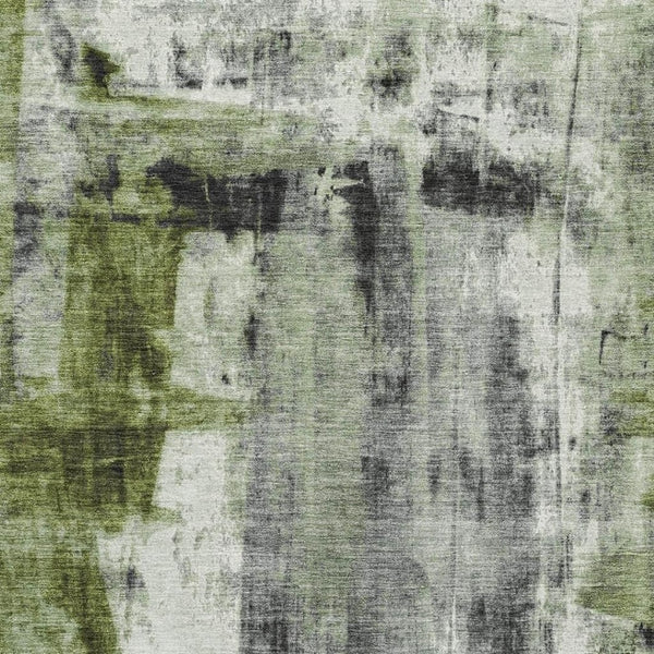 HomeRoots 10' X 14' Olive Green Charcoal Ivory Abstract Rug - Washable, UV Protected, Stain Resistant Design 719280