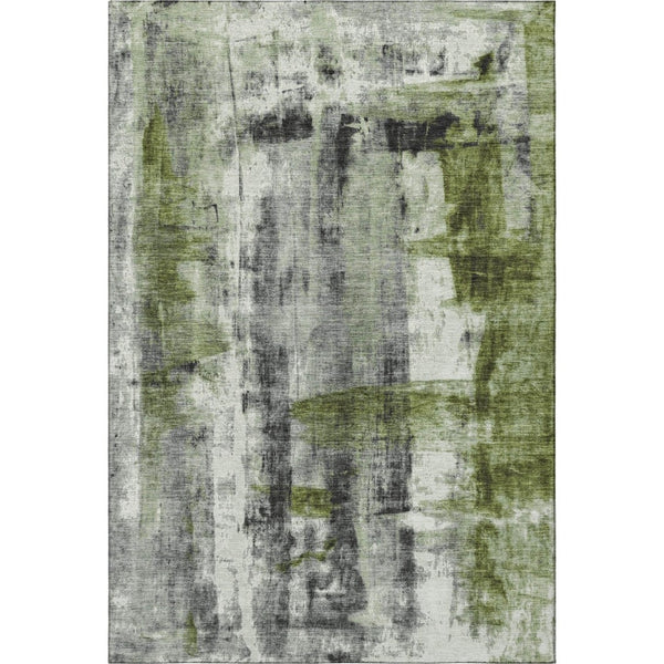 HomeRoots 10' X 14' Olive Green Charcoal Ivory Abstract Rug - Washable, UV Protected, Stain Resistant Design 719280