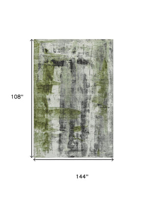 HomeRoots 10' X 14' Olive Green Charcoal Ivory Abstract Rug - Washable, UV Protected, Stain Resistant Design 719280