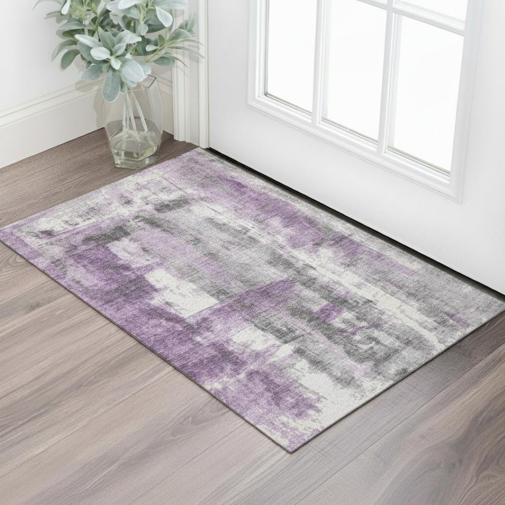 HomeRoots 5' X 8' Abstract Purple Charcoal Ivory Area Rug - Washable, Stain Resistant, UV Protected & Stylish 719282
