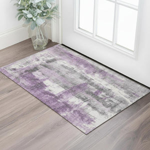 HomeRoots 5' X 8' Abstract Purple Charcoal Ivory Area Rug - Washable, Stain Resistant, UV Protected & Stylish 719282