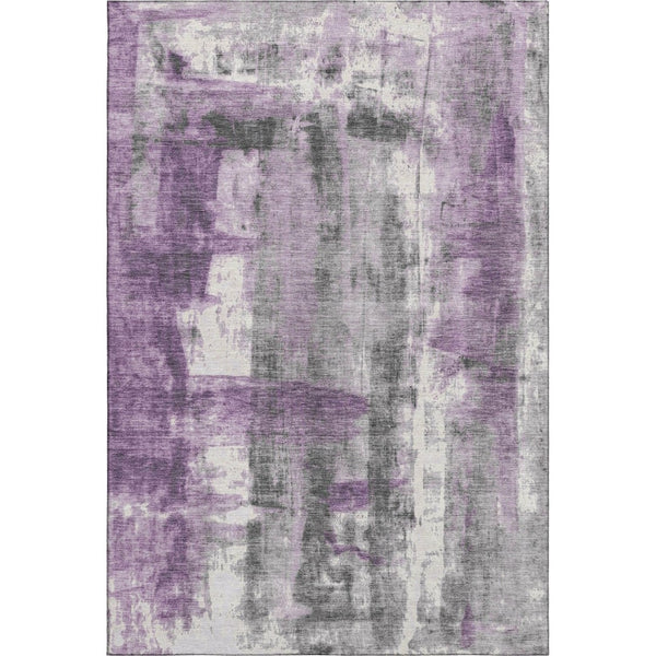 HomeRoots 8' Modern Abstract Purple Charcoal Ivory Round Rug - Washable, UV Protected, Pet-Friendly Design 719283