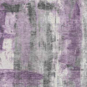 HomeRoots 8' Modern Abstract Purple Charcoal Ivory Round Rug - Washable, UV Protected, Pet-Friendly Design 719283