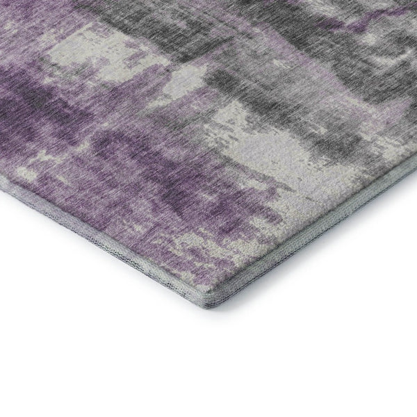 HomeRoots 8' Modern Abstract Purple Charcoal Ivory Round Rug - Washable, UV Protected, Pet-Friendly Design 719283