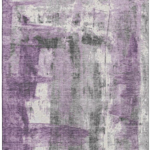 HomeRoots 8' Modern Abstract Purple Charcoal Ivory Round Rug - Washable, UV Protected, Pet-Friendly Design 719283