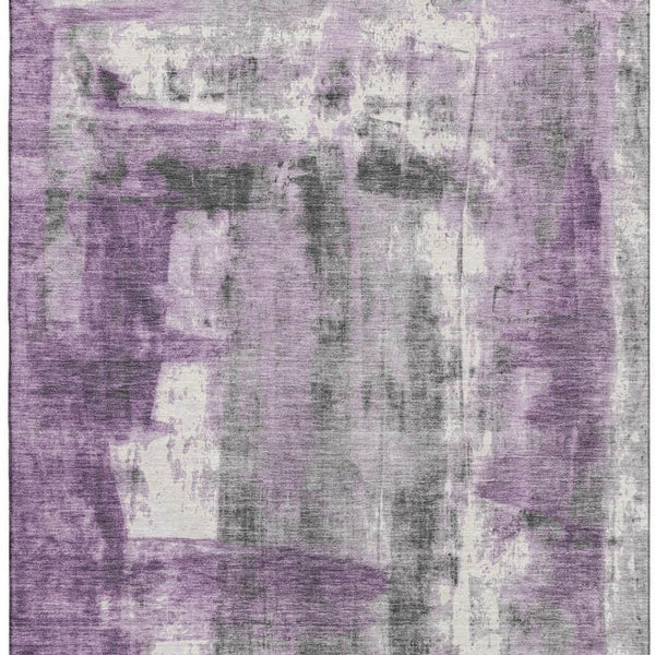 HomeRoots 8' Modern Abstract Purple Charcoal Ivory Round Rug - Washable, UV Protected, Pet-Friendly Design 719283