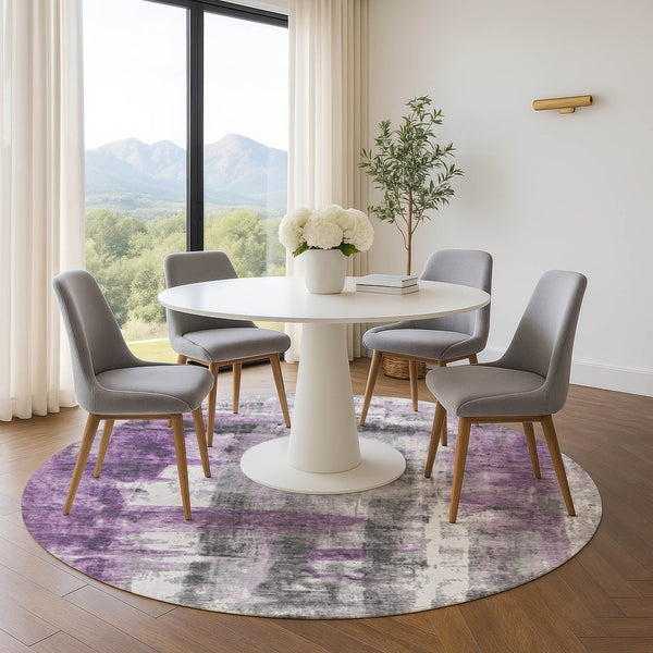HomeRoots 8' X 10' Stylish Purple Charcoal Ivory Abstract Area Rug - Washable, UV-Protected, Stain-Resistant! 719284