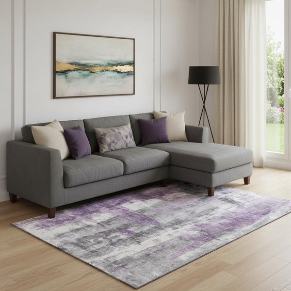 HomeRoots 9' X 12' Purple Charcoal & Ivory Abstract Washable Area Rug - UV Protection & Stain Resistant! 719285