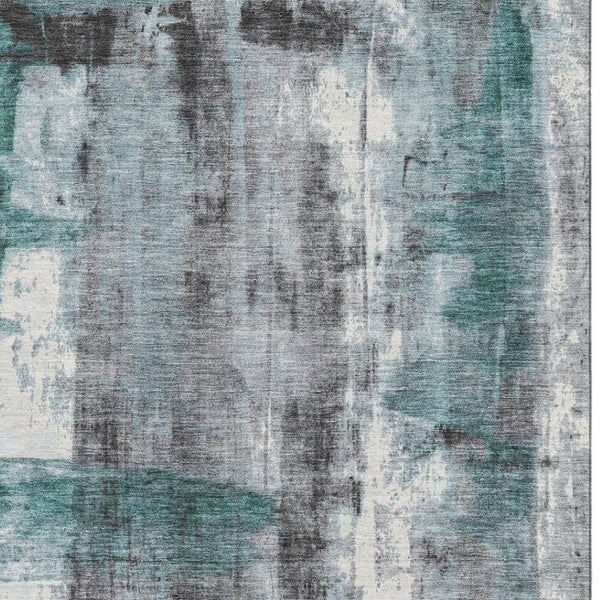 HomeRoots 5' X 8' Teal Charcoal & Ivory Abstract Area Rug - Washable, UV Protection, Perfect for Busy Homes! 719288