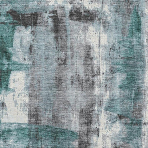 HomeRoots 8' Teal Charcoal & Ivory Abstract Round Rug - Machine Washable, UV-Protected, Stain Resistant Design 719289