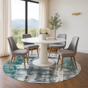 HomeRoots 8' X 10' Modern Teal, Charcoal & Ivory Abstract Washable Area Rug with UV Protection for Homes 719290