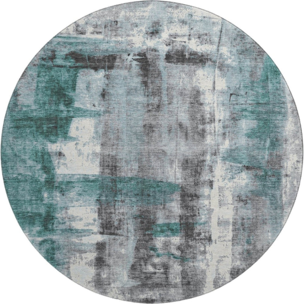 HomeRoots 8' X 10' Modern Teal, Charcoal & Ivory Abstract Washable Area Rug with UV Protection for Homes 719290