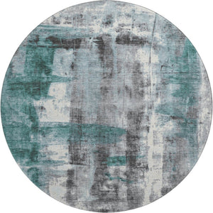 HomeRoots 8' X 10' Modern Teal, Charcoal & Ivory Abstract Washable Area Rug with UV Protection for Homes 719290
