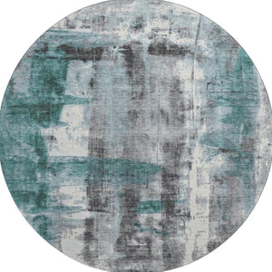 HomeRoots 8' X 10' Modern Teal, Charcoal & Ivory Abstract Washable Area Rug with UV Protection for Homes 719290