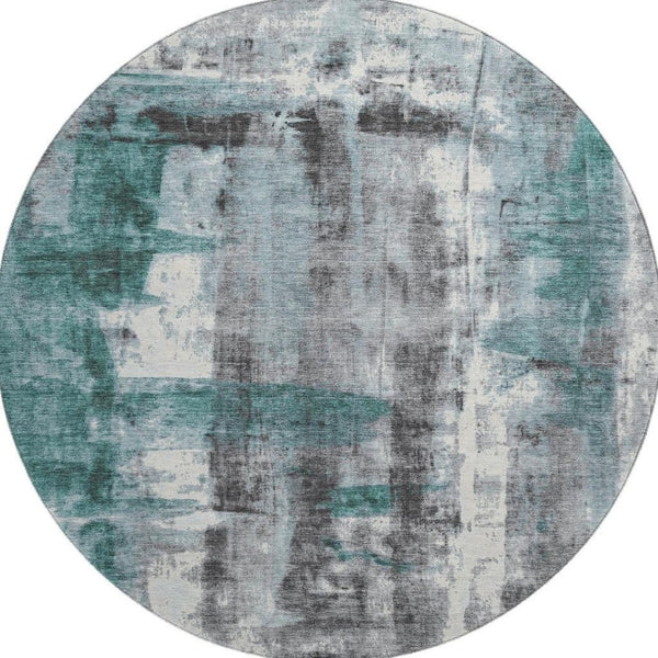 HomeRoots 8' X 10' Modern Teal, Charcoal & Ivory Abstract Washable Area Rug with UV Protection for Homes 719290