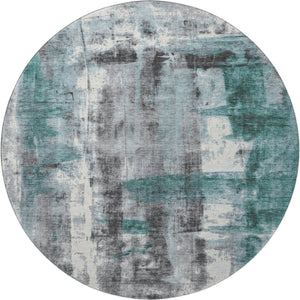 HomeRoots 8' X 10' Modern Teal, Charcoal & Ivory Abstract Washable Area Rug with UV Protection for Homes 719290