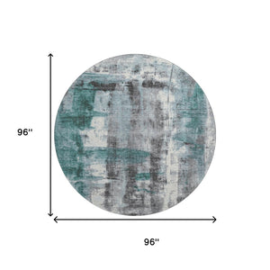 HomeRoots 8' X 10' Modern Teal, Charcoal & Ivory Abstract Washable Area Rug with UV Protection for Homes 719290